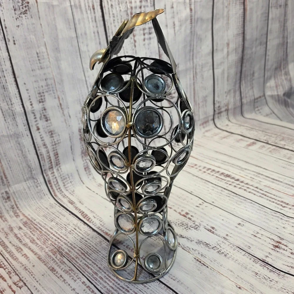 Pier One Imports Owl Figurine Home Decor Gold Silver Jeweled Excellent Metal